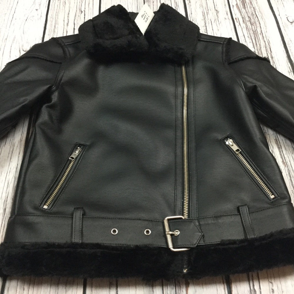 Gap Girl XS Black Faux Leather Biker Jacket - Picture 2 of 8